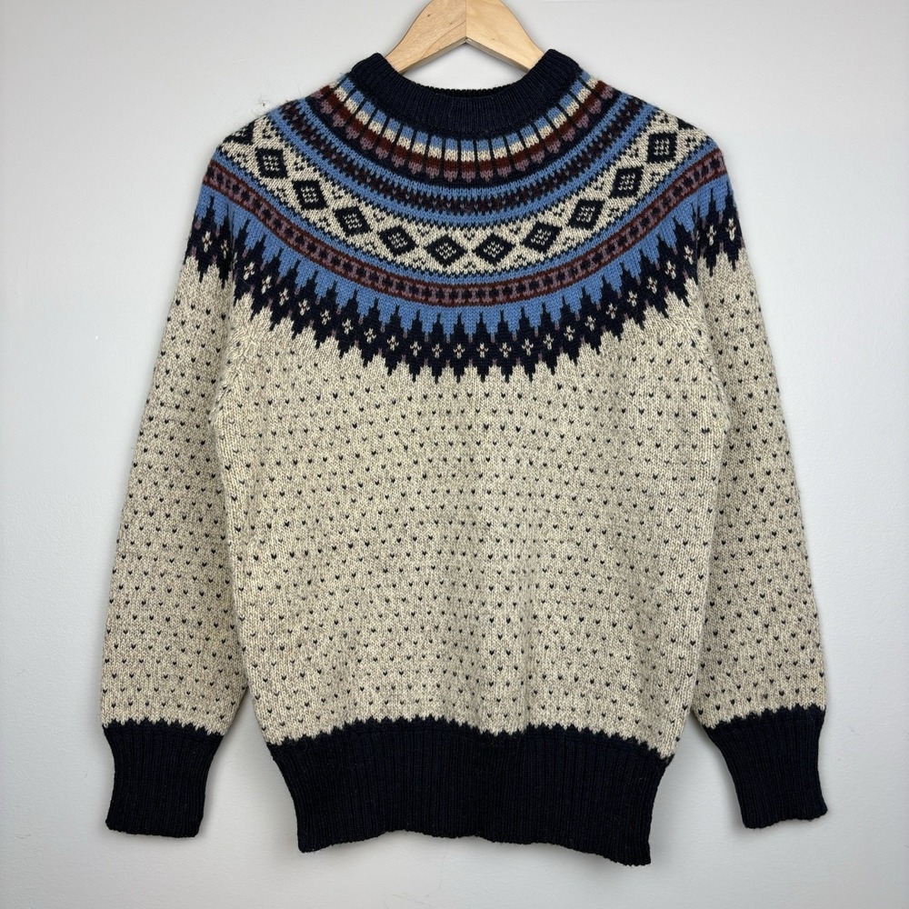 Vtg 90s Woolrich Women's Sz M Eagle Eye Yoke Fair Isle Wool Sweater Nordic Ski